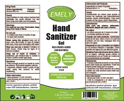 3785 mL Gel (Emely Hand Sanitizer Gel 3785 mL)
